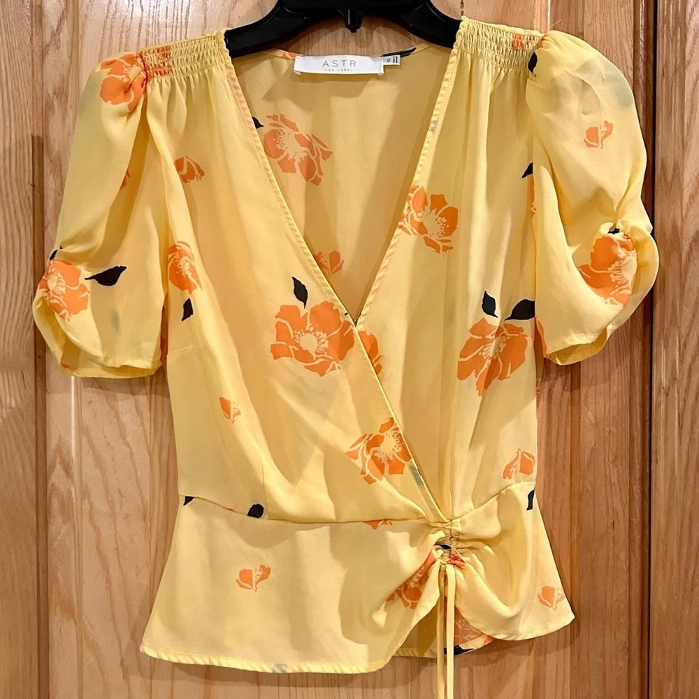 Astr Yellow Floral Wrap Blouse
